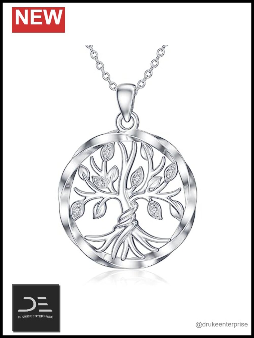 Diamond Tree of Life Necklace Sterling Silver Pendant 925 Mother's Day Gift